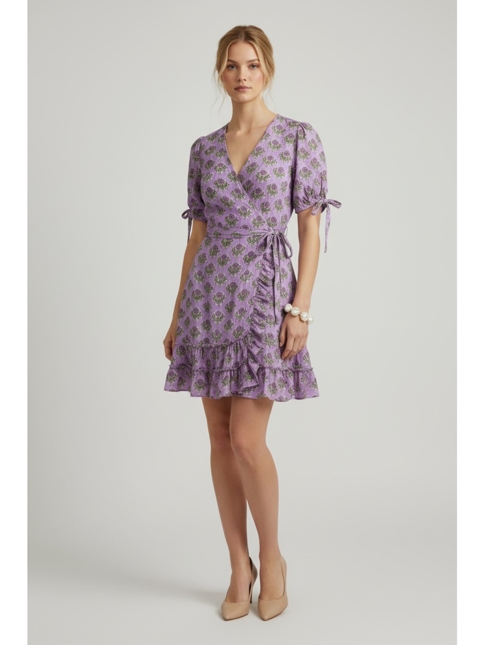 Lacey Chabert Collection HSN Floral Wrap Mini Dress - Purple Lavender - Medium